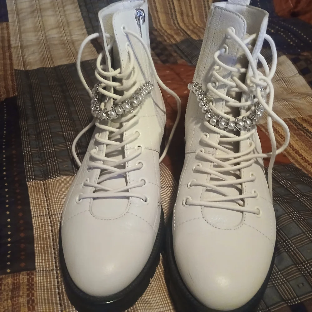 Jimmy Choo White Ankle Boots with Rhinestone Accent - Picture 3 of 5